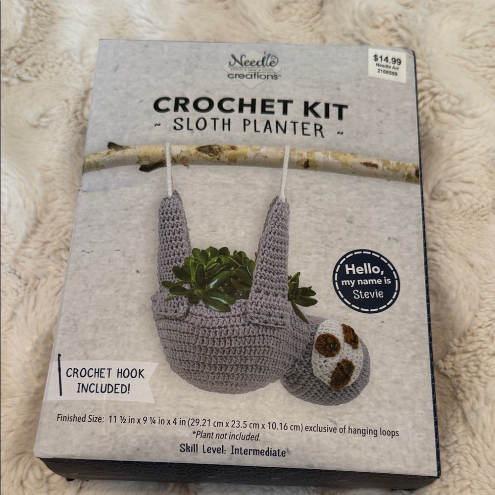 Gray Sloth Planter Crochet Kit
